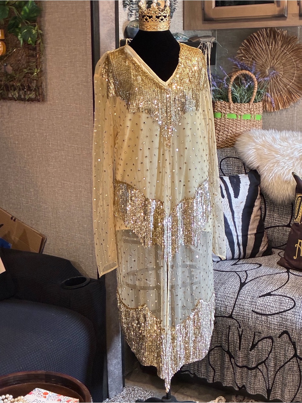 Phool Gold Sequin Fringe 3 Piece Outfit L